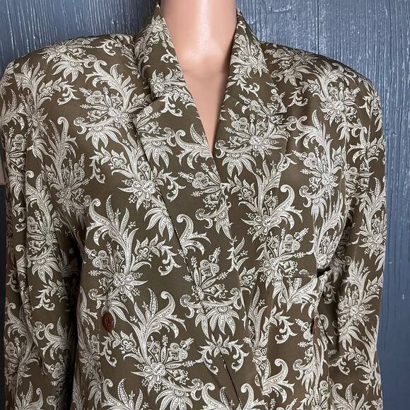 Linda Allard For Ellen Tracy Paisley Floral Silk Blazer 8 Career Quiet Luxury - Picture 3 of 9